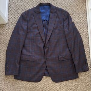 Hart Schaffner Marx Navy and Brown Plaid Blazer 100% Wool